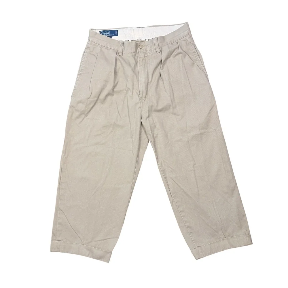 Polo Ralph Lauren Andrew Pant Men 30 Beige Pleated Cotton Cropped Chino Trousers